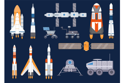 Spacecraft technology. Satellites, rockets, space station, ships, shut