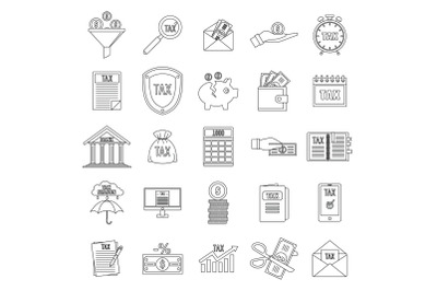 Taxes icons set, outline style