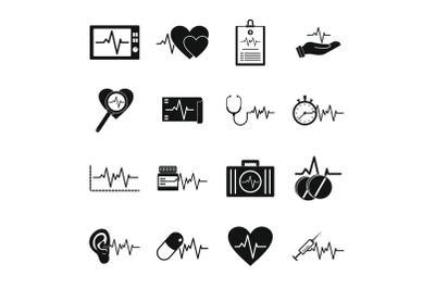 Heart pulse beat icons set, simple style