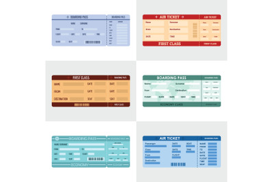 Ticket airline banner horizontal set, flat style