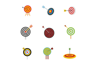 Target with arrow icons set, flat style