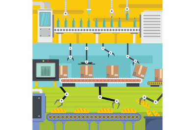 Production line banner horizontal set, flat style