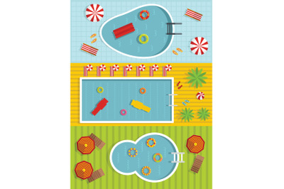 Summer pool banner horizontal set, flat style