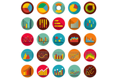 Chart diagram icon set, flat style