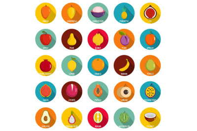 Fruits icons set, flat style