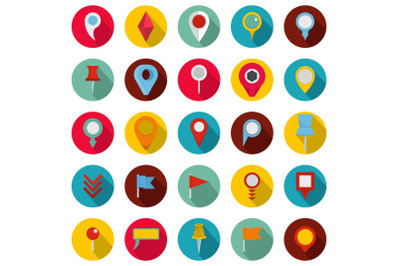 Map pointer icons set, flat style