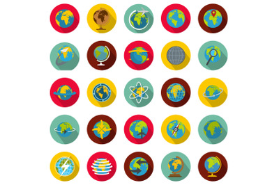 Globe Earth icons set, flat style