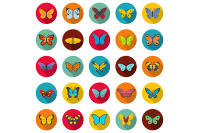 Butterfly icons set, flat style