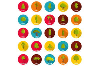 Tree icons set, flat style