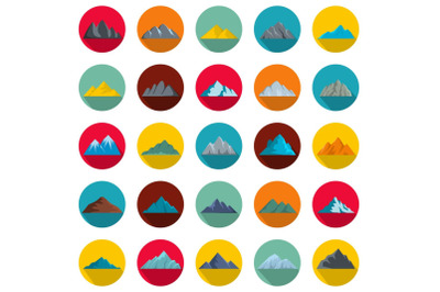 Mountain icons set, flat style