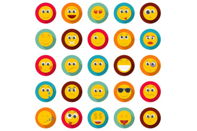 Smile icon set, flat style