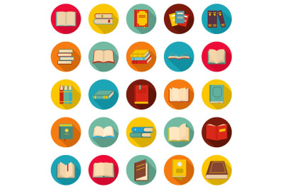 Book icons set, flat style