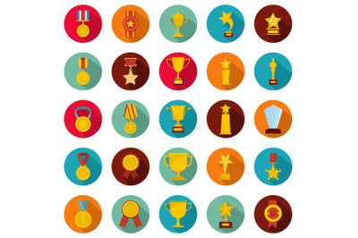 Medal award icon set, flat style