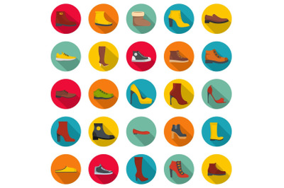 Footwear shoes icon set, flat style