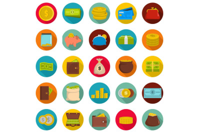 Money icons set, flat style