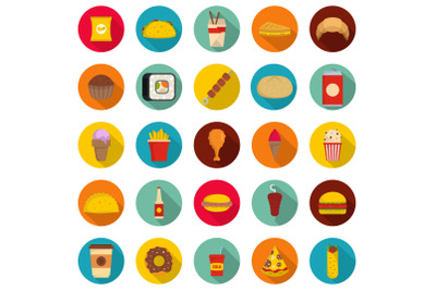 Fast food icons set, flat style