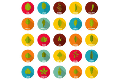 Leaf icons set, flat style