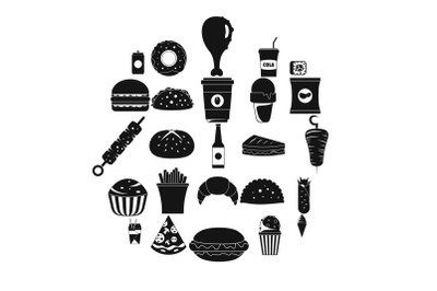 Fast food icons set, simple style