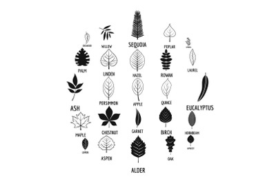 Leaf icons set, simple style