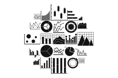 Chart diagram icon set, simple style