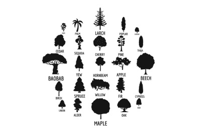 Tree icons set, simple style