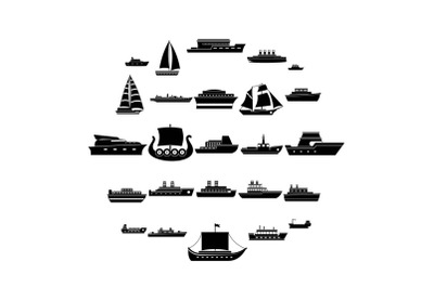 Boat icons set, simple style