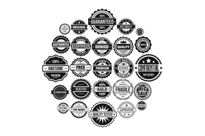 Vintage badges and labels icons set, simple style