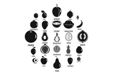 Fruits icons set, simple style