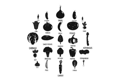 Vegetables icons set, simple style