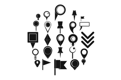 Map pointer icons set, simple style