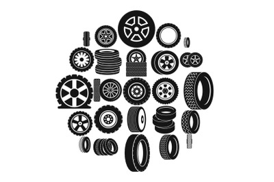 Tire icons set, simple style