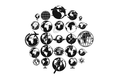 Globe Earth icons set, simple style