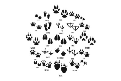 Animal footprint icons set, simple style