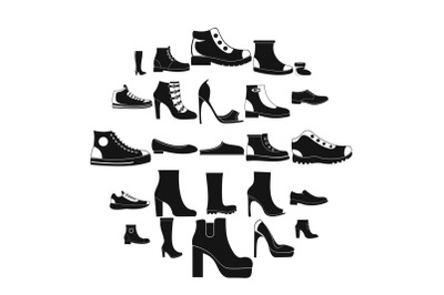 Footwear shoes icon set, simple style