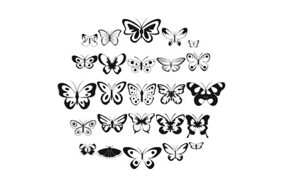 Butterfly icons set, simple style