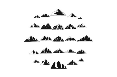 Mountain icons set, simple style