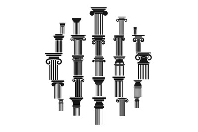 Ancient columns icons set, simple style