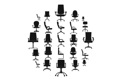 Office chair icons set, simple style