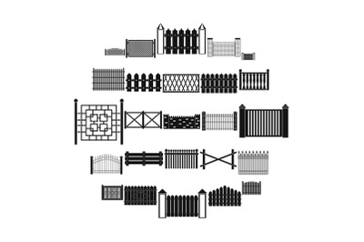 Fence icons set, simple style