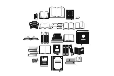 Book icons set, simple style