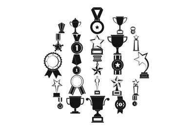 Medal award icon set, simple style