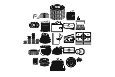 Money icons set, simple style