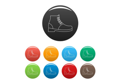 Hiking boots icons color set