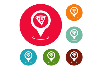 Pizza map pointer icons circle set vector