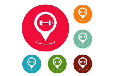 Gym map pointer icons circle set vector