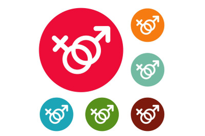 Female and man gender symbol icons circle set vector