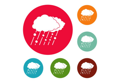 Cloud rain snow icons circle set vector