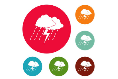 Cloud thunder icons circle set vector