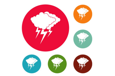 Cloud thunder flash icons circle set vector