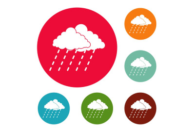 Cloud rain storm icons circle set vector